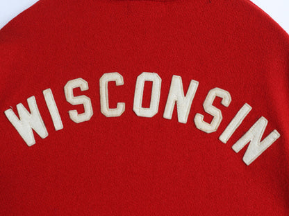 50s 60s ★ 袖 レザー ウール スタジャン 44 メンズ XL 程 ヴィンテージ フェルト ワッペン アワード ジャケット ブルゾン 赤 大きいサイズ