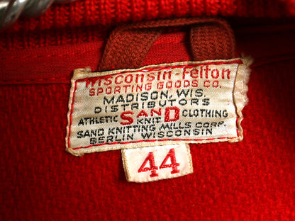 50s 60s ★ 袖 レザー ウール スタジャン 44 メンズ XL 程 ヴィンテージ フェルト ワッペン アワード ジャケット ブルゾン 赤 大きいサイズ