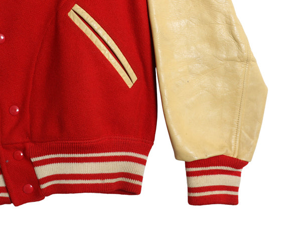 50s 60s ★ 袖 レザー ウール スタジャン 44 メンズ XL 程 ヴィンテージ フェルト ワッペン アワード ジャケット ブルゾン 赤 大きいサイズ