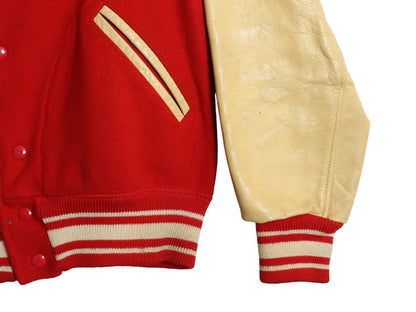 50s 60s ★ 袖 レザー ウール スタジャン 44 メンズ XL 程 ヴィンテージ フェルト ワッペン アワード ジャケット ブルゾン 赤 大きいサイズ