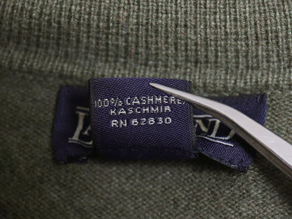 90s ランズエンド ニット ポロシャツ メンズ L 古着 オールド 高級 100% カシミヤ セーター 無地 ストレッチ ハイゲージ リブ編み カーキ