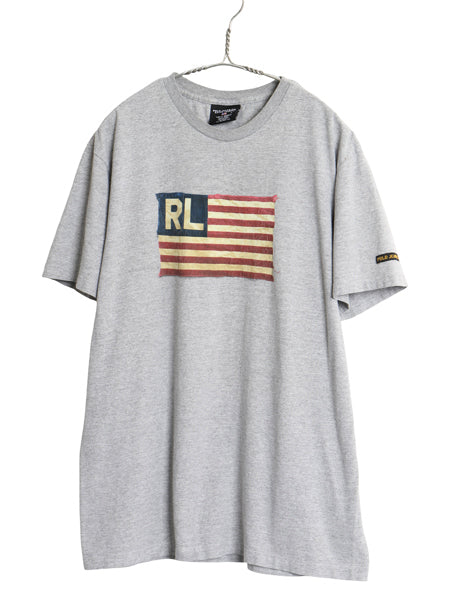 ポロジーンズ ラルフローレン 星条旗 プリント 半袖 Tシャツ メンズ M 古着 カットソー アート イラスト グラフィック シンプル 杢 グレー