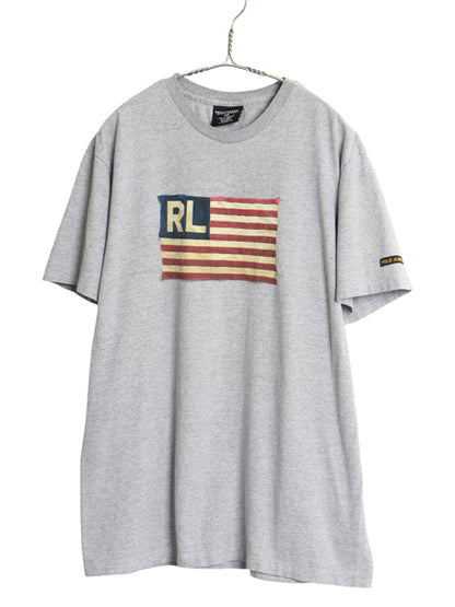 ポロジーンズ ラルフローレン 星条旗 プリント 半袖 Tシャツ メンズ M 古着 カットソー アート イラスト グラフィック シンプル 杢 グレー