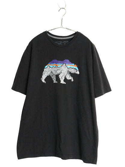 パタゴニア プリント 半袖 Tシャツ メンズ L / 21年製 アウトドア カットソー フィッツロイ ベア グラフィック イラスト アート ブラック