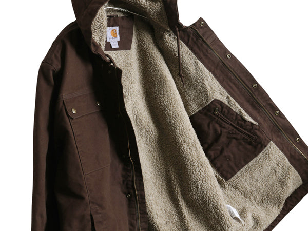 US企画 カーハート ダック パーカー ジャケット メンズ L 古着 裏 ボア パイル フリース フード ブルゾン ジャンパー 廃盤 ワーク ブラウン