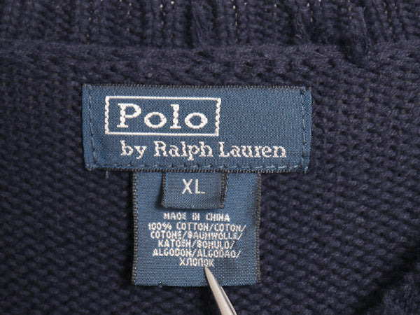 00s ポロ ラルフローレン コットン ニット セーター キッズ XL レディース L 程 オールド クルーネック ワンポイント ポニー リブ編み 無地