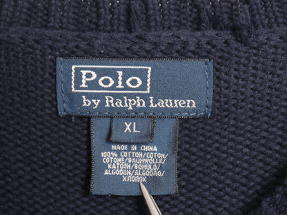 00s ポロ ラルフローレン コットン ニット セーター キッズ XL レディース L 程 オールド クルーネック ワンポイント ポニー リブ編み 無地