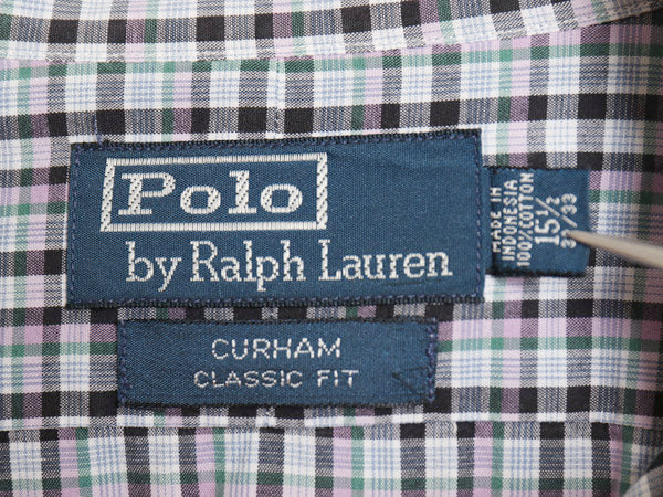 90s ラルフローレン チェック 長袖 シャツ メンズ M 程 古着 オールド ポロ CURHAM CLASSIC FIT コットン ドレス ポニー無し マルチカラー