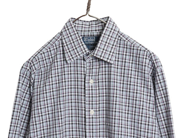 90s ラルフローレン チェック 長袖 シャツ メンズ M 程 古着 オールド ポロ CURHAM CLASSIC FIT コットン ドレス ポニー無し マルチカラー