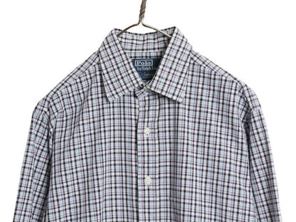90s ラルフローレン チェック 長袖 シャツ メンズ M 程 古着 オールド ポロ CURHAM CLASSIC FIT コットン ドレス ポニー無し マルチカラー