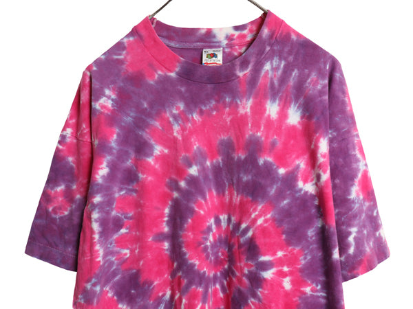 90s USA製 タイダイ 染め 半袖 Tシャツ メンズ XL オールド コットン カットソー トップス シングルステッチ マルチカラー 大きいサイズ 
