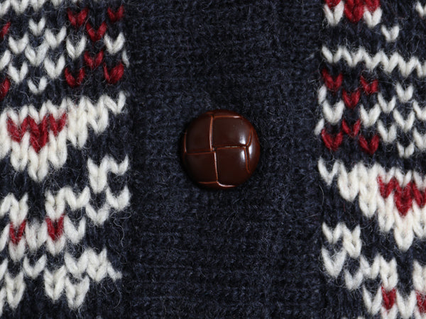 ノルウェー製 エルエルビーン 総柄 ニット カーディガン レディース XS ウール セーター 前開き 羽織り バーズアイ ノルディック ネイビー