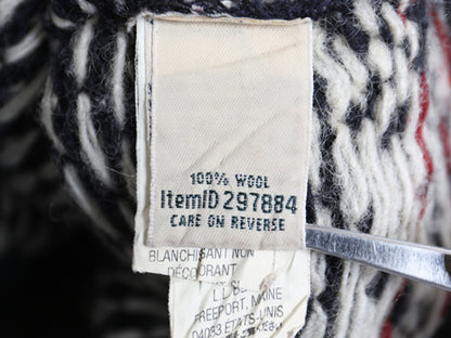 ノルウェー製 エルエルビーン 総柄 ニット カーディガン レディース XS ウール セーター 前開き 羽織り バーズアイ ノルディック ネイビー