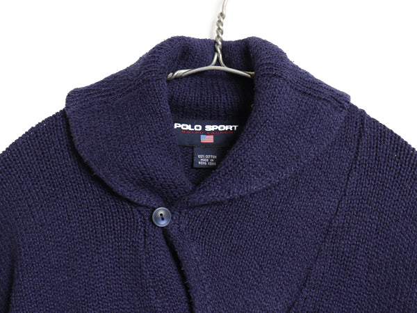 90s ポロスポーツ ラルフローレン ショールカラー コットン ニット セーター メンズ XXL / オールド ポロ ウイングフット フェルト パッチ