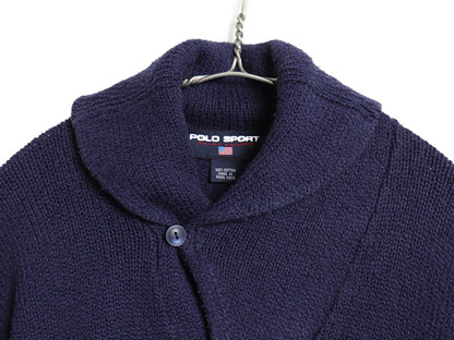 90s ポロスポーツ ラルフローレン ショールカラー コットン ニット セーター メンズ XXL / オールド ポロ ウイングフット フェルト パッチ
