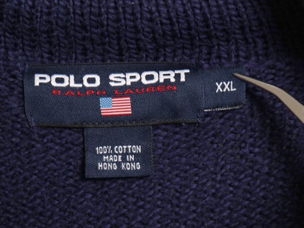 90s ポロスポーツ ラルフローレン ショールカラー コットン ニット セーター メンズ XXL / オールド ポロ ウイングフット フェルト パッチ