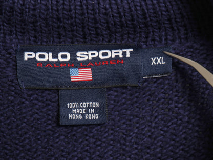 90s ポロスポーツ ラルフローレン ショールカラー コットン ニット セーター メンズ XXL / オールド ポロ ウイングフット フェルト パッチ