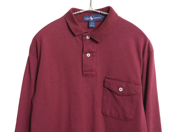 90s ラルフローレン 長袖 ポロシャツ メンズ M / 古着 オールド ポロ 長袖シャツ スムース コットン ストレッチ カットソー ロングスリーブ