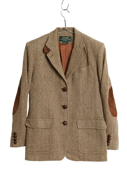 90s ローレン ラルフローレン ツイード テーラード ジャケット レディース M 程/ オールド ポロ ブレザー ウール ヘリンボーン ストライプ