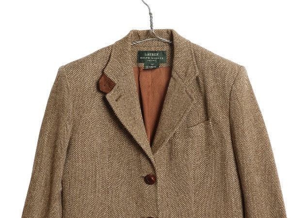 90s ローレン ラルフローレン ツイード テーラード ジャケット レディース M 程/ オールド ポロ ブレザー ウール ヘリンボーン ストライプ