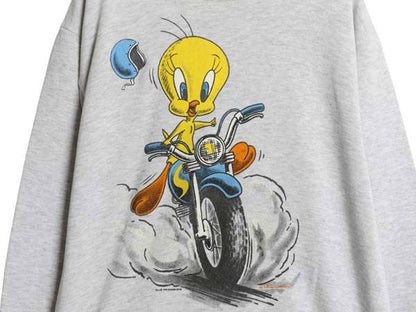 90s USA製 ワーナー トゥイーティー プリント スウェット メンズ レディース M オールド キャラクター イラスト トレーナー 裏起毛 グレー