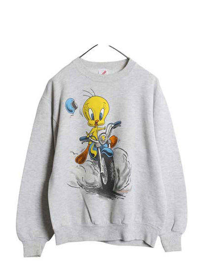 90s USA製 ワーナー トゥイーティー プリント スウェット メンズ レディース M オールド キャラクター イラスト トレーナー 裏起毛 グレー
