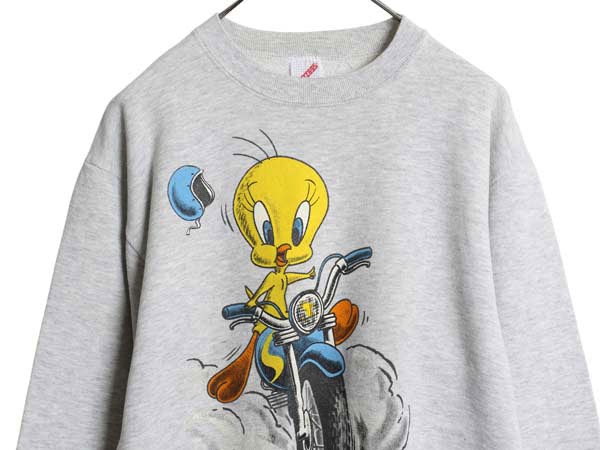 90s USA製 ワーナー トゥイーティー プリント スウェット メンズ レディース M オールド キャラクター イラスト トレーナー 裏起毛 グレー