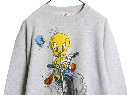 90s USA製 ワーナー トゥイーティー プリント スウェット メンズ レディース M オールド キャラクター イラスト トレーナー 裏起毛 グレー