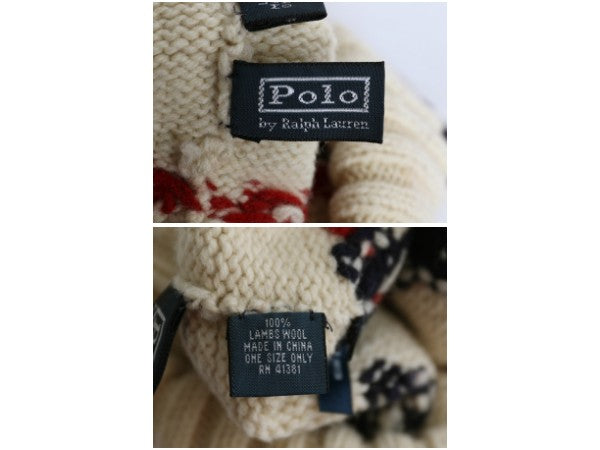 90s ポロ ラルフローレン ボンボン付き ニット キャップ フリーサイズ / オールド ウール 絵柄 ワッチ ビーニー バーズアイ ノルディック
