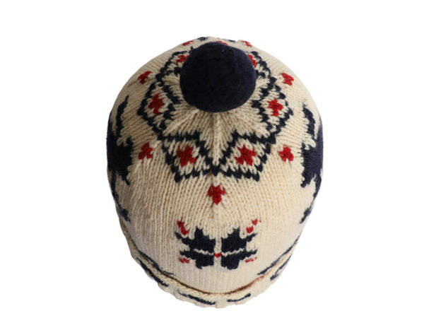 90s ポロ ラルフローレン ボンボン付き ニット キャップ フリーサイズ / オールド ウール 絵柄 ワッチ ビーニー バーズアイ ノルディック