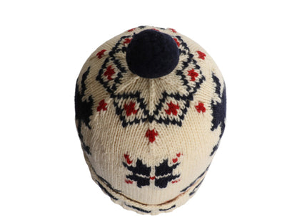 90s ポロ ラルフローレン ボンボン付き ニット キャップ フリーサイズ / オールド ウール 絵柄 ワッチ ビーニー バーズアイ ノルディック