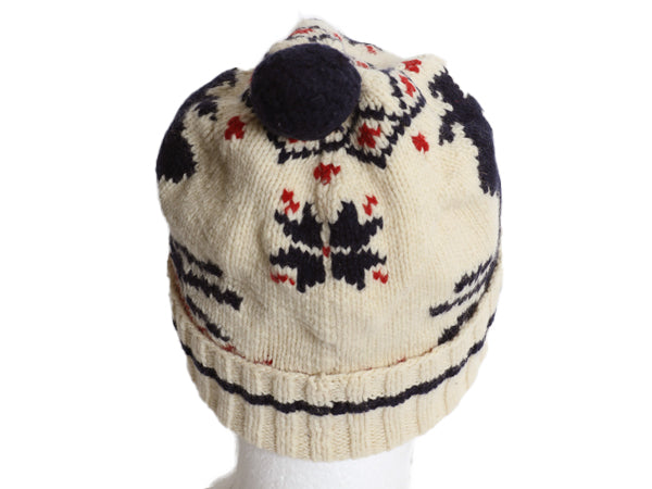 90s ポロ ラルフローレン ボンボン付き ニット キャップ フリーサイズ / オールド ウール 絵柄 ワッチ ビーニー バーズアイ ノルディック