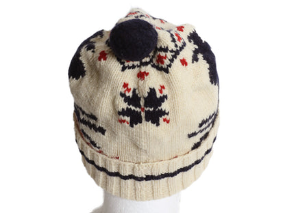90s ポロ ラルフローレン ボンボン付き ニット キャップ フリーサイズ / オールド ウール 絵柄 ワッチ ビーニー バーズアイ ノルディック