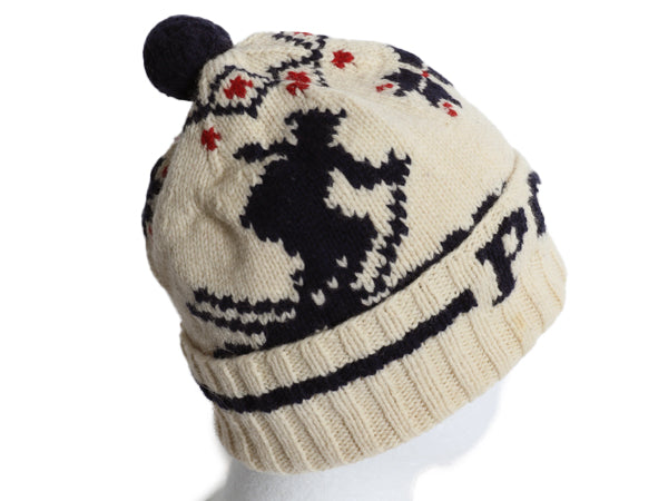 90s ポロ ラルフローレン ボンボン付き ニット キャップ フリーサイズ / オールド ウール 絵柄 ワッチ ビーニー バーズアイ ノルディック
