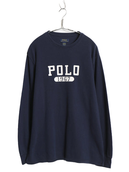 ポロ ラルフローレン 2段 プリント サーマル 長袖 Tシャツ メンズ XL / 古着 ロンT アンダーシャツ ワッフル 長袖Tシャツ 大きいサイズ 紺