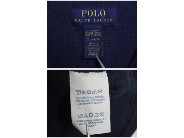 ポロ ラルフローレン 2段 プリント サーマル 長袖 Tシャツ メンズ XL / 古着 ロンT アンダーシャツ ワッフル 長袖Tシャツ 大きいサイズ 紺