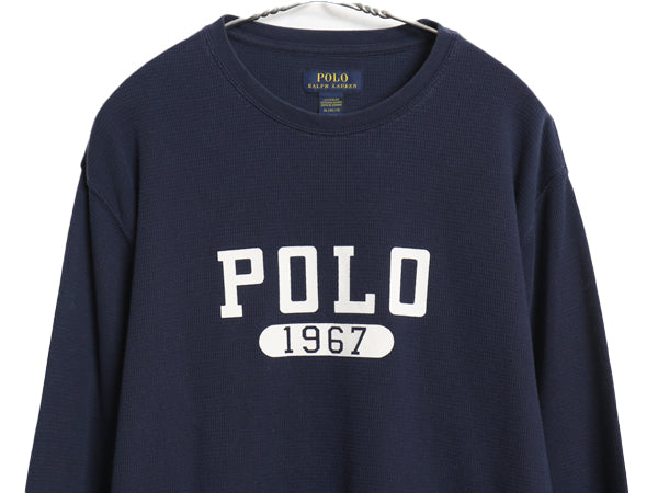 ポロ ラルフローレン 2段 プリント サーマル 長袖 Tシャツ メンズ XL / 古着 ロンT アンダーシャツ ワッフル 長袖Tシャツ 大きいサイズ 紺