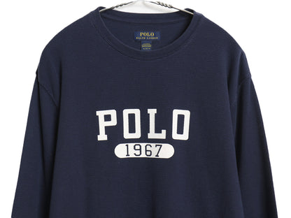 ポロ ラルフローレン 2段 プリント サーマル 長袖 Tシャツ メンズ XL / 古着 ロンT アンダーシャツ ワッフル 長袖Tシャツ 大きいサイズ 紺