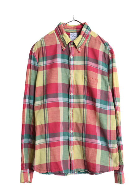 ブルックスブラザーズ 長袖 ボタンダウン シャツ メンズ M 古着 マドラス チェック 長袖シャツ BD カジュアル ポケット付き マルチカラー