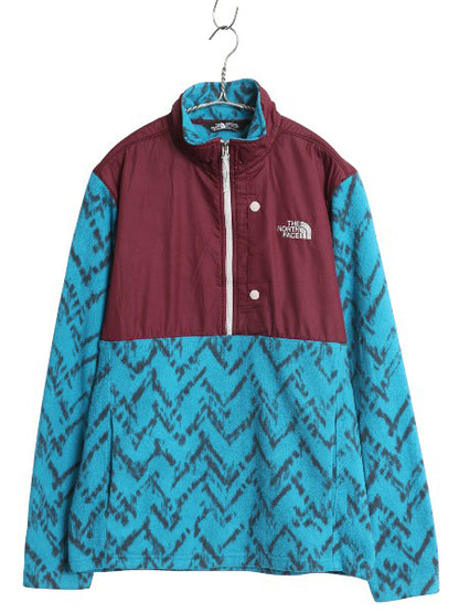 ノースフェイス ハーフジップ 総柄 フリース ジャケット メンズ M / アウトドア ナイロン 切替 ブルゾン ハイネック プルオーバー ツートン