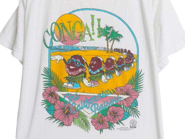 80s カリフォルニア レーズン プリント Tシャツ メンズ レディース L 程/ ヴィンテージ 企業 キャラクター イラスト シングルステッチ 白