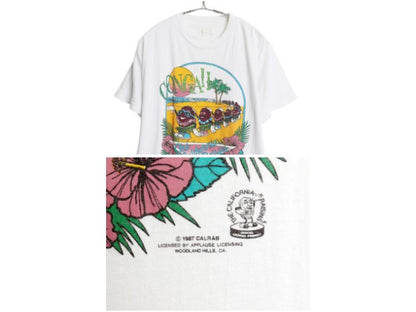 80s カリフォルニア レーズン プリント Tシャツ メンズ レディース L 程/ ヴィンテージ 企業 キャラクター イラスト シングルステッチ 白