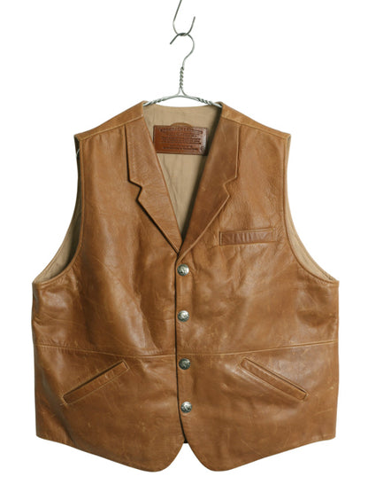 CORONADO LEATEHR 本革 レザー ホルスター ベスト メンズ XL / ハンドメイド テーラード 革ジャン コンチョ 大きいサイズ 前開き 重ね着 茶