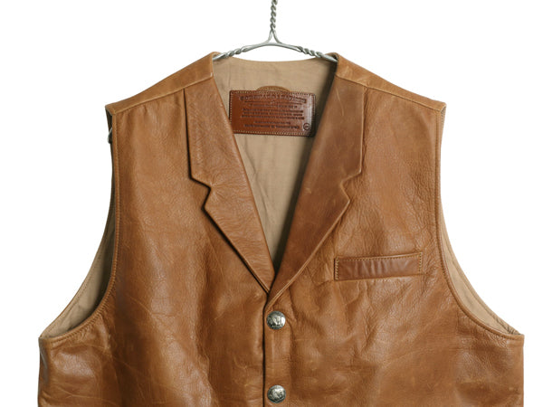 CORONADO LEATEHR 本革 レザー ホルスター ベスト メンズ XL / ハンドメイド テーラード 革ジャン コンチョ 大きいサイズ 前開き 重ね着 茶