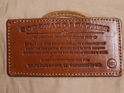 CORONADO LEATEHR 本革 レザー ホルスター ベスト メンズ XL / ハンドメイド テーラード 革ジャン コンチョ 大きいサイズ 前開き 重ね着 茶