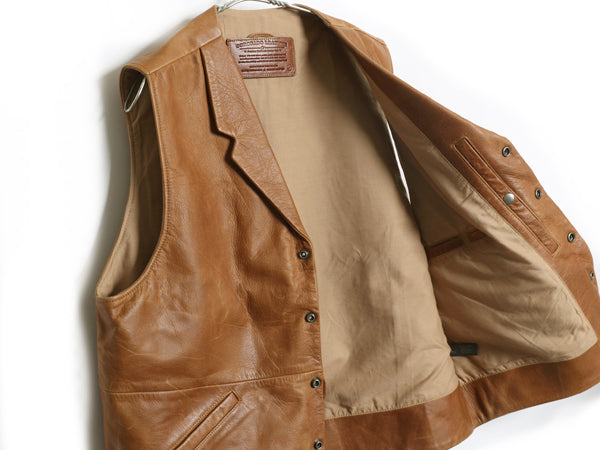 CORONADO LEATEHR 本革 レザー ホルスター ベスト メンズ XL / ハンドメイド テーラード 革ジャン コンチョ 大きいサイズ 前開き 重ね着 茶