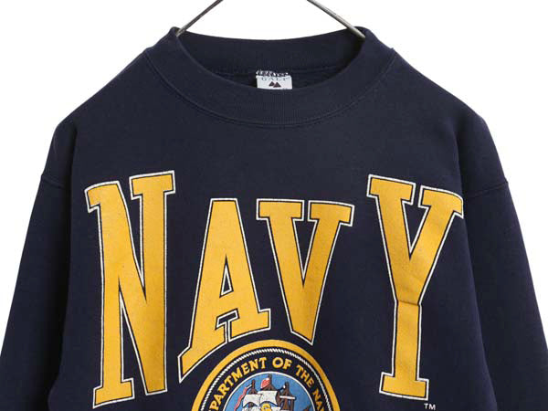 90s USA製 US NAVY ビッグ プリント スウェット メンズ M / 古着 オールド トレーナー クルーネック 裏起毛 軍物 USN ミリタリー ネイビー