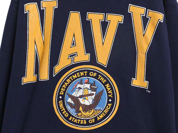 90s USA製 US NAVY ビッグ プリント スウェット メンズ M / 古着 オールド トレーナー クルーネック 裏起毛 軍物 USN ミリタリー ネイビー