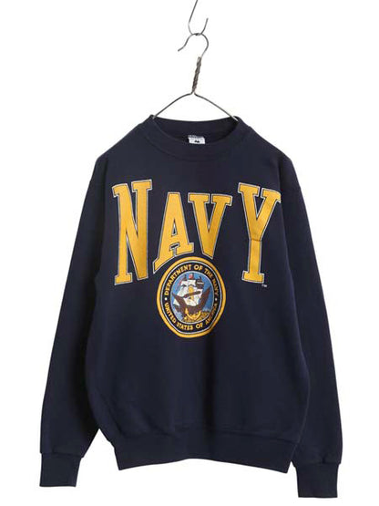 90s USA製 US NAVY ビッグ プリント スウェット メンズ M / 古着 オールド トレーナー クルーネック 裏起毛 軍物 USN ミリタリー ネイビー