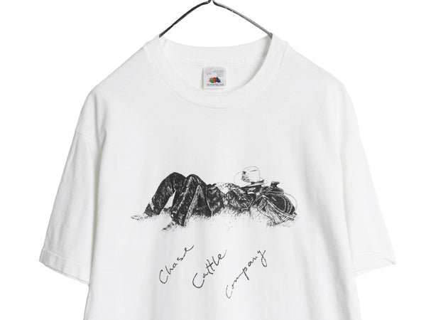 80s 企業 カウボーイ イラスト プリント Tシャツ メンズ L / ヴィンテージ 当時物 グラフィック ヘビーウェイト シングルステッチ ホワイト